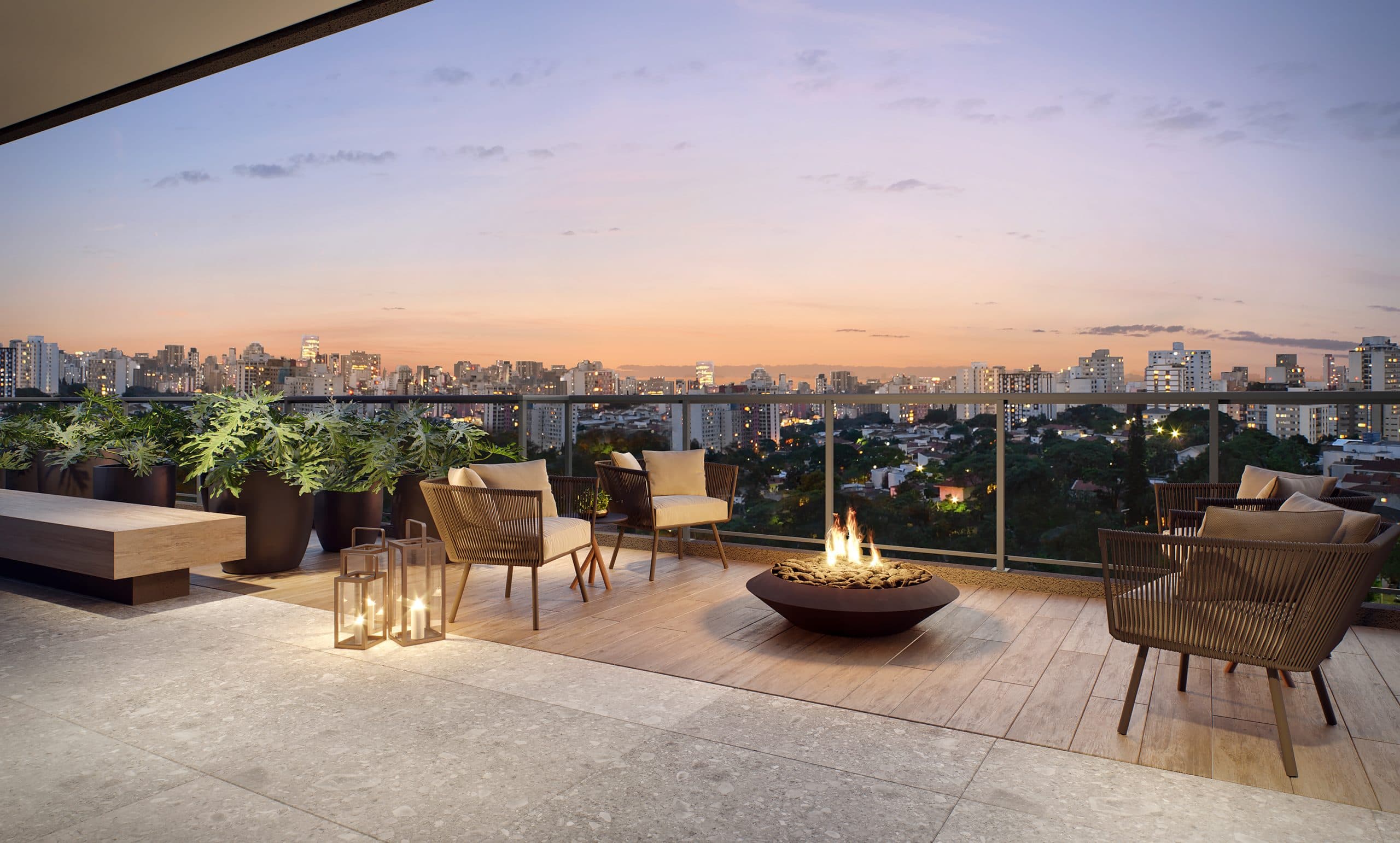 Imagem 3D do Terraço Lareira