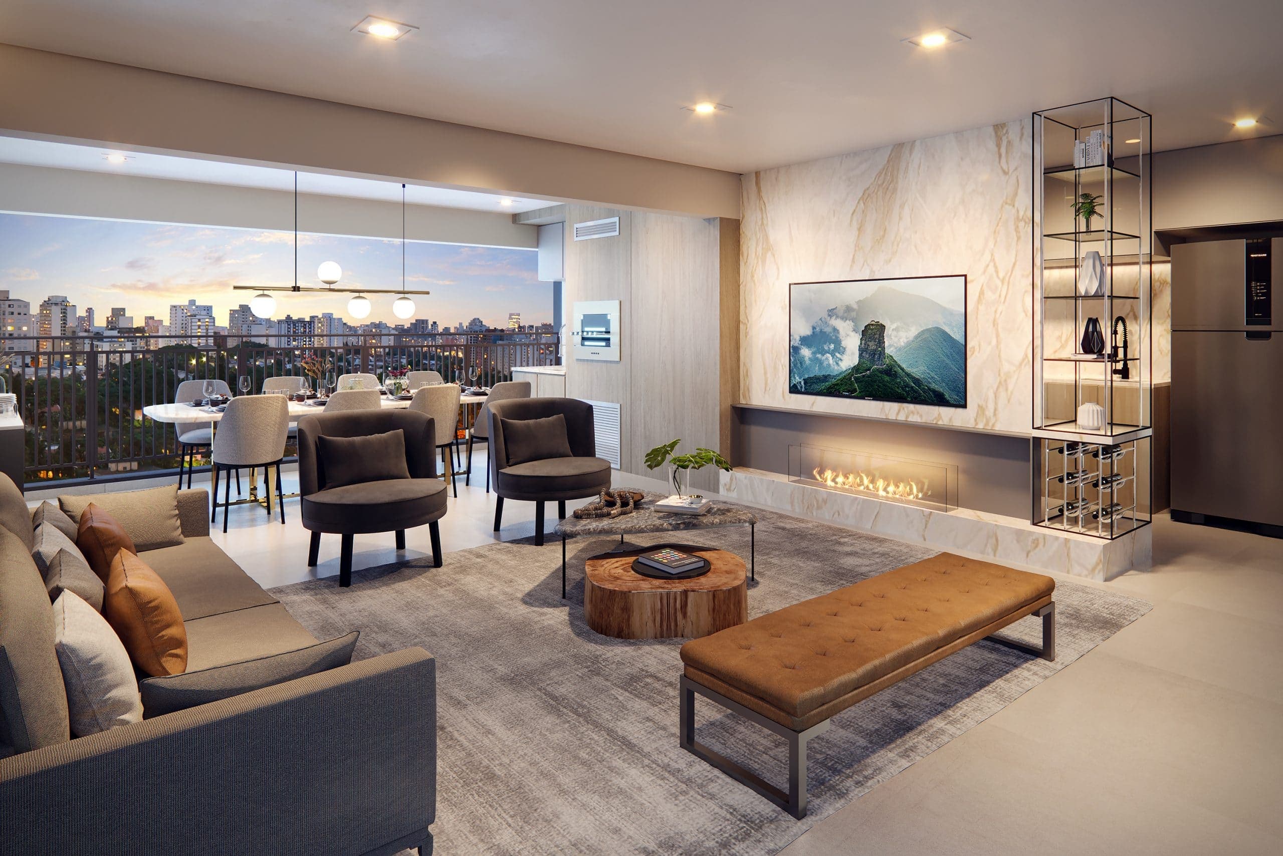 Imagem 3D do Living Decorado