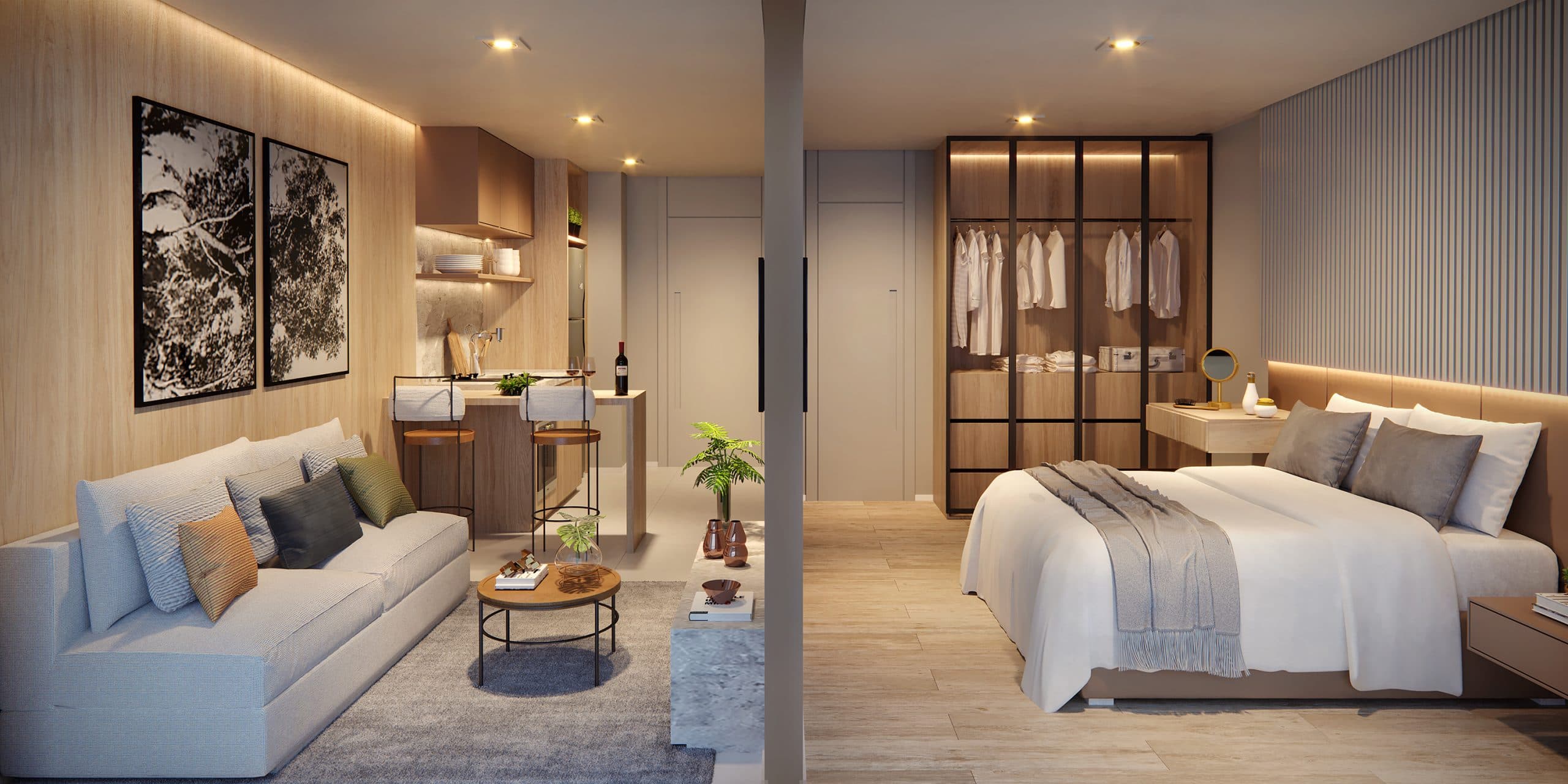 Imagem 3D do Apartamento com 1 dormitório Torre Araucária