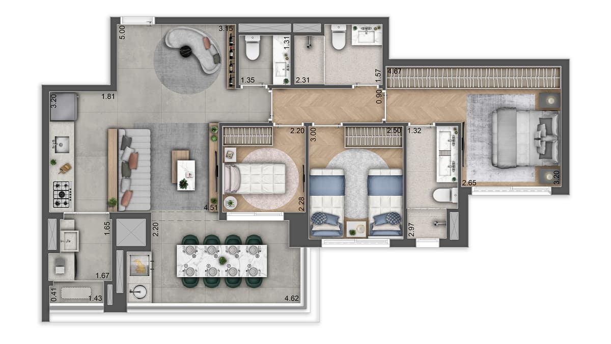 3 Dormitórios - 85m²