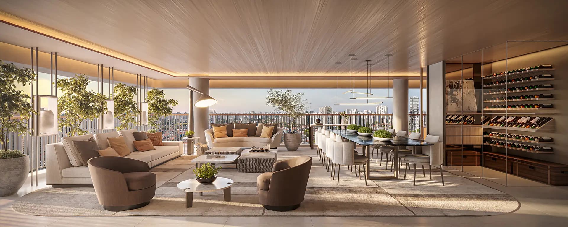 Living do apartamento de 217m² da torre Manhattan
